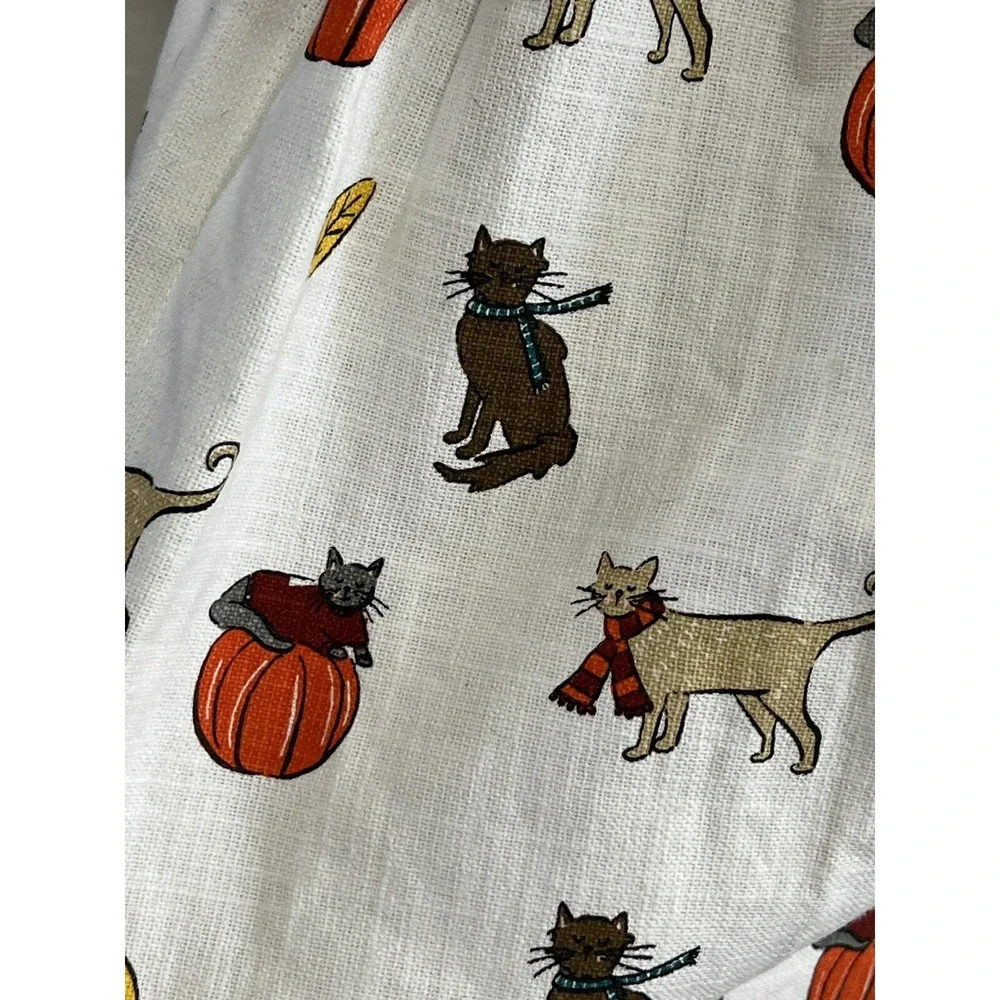 Harvest & Co Cat Pumpkin Fall Apron NWT Mustard Stripe Cotton Ruffle Pockets